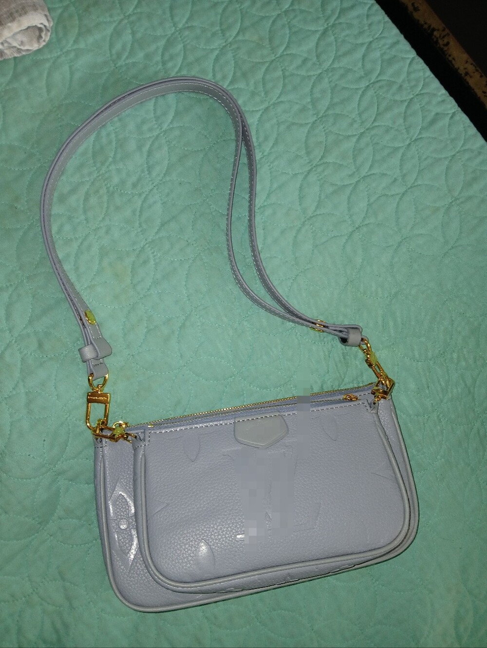 Women's Light Gray Crossbody Shoulder Bag with Gold Hardware